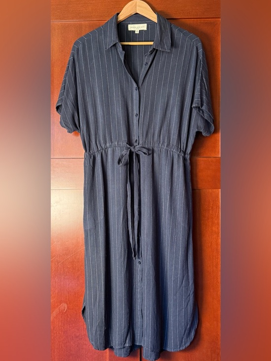 Called To Surf Dresses & Skirts - Mango Navy Pinstripe Midi Shirt Dress with Tie Waist.